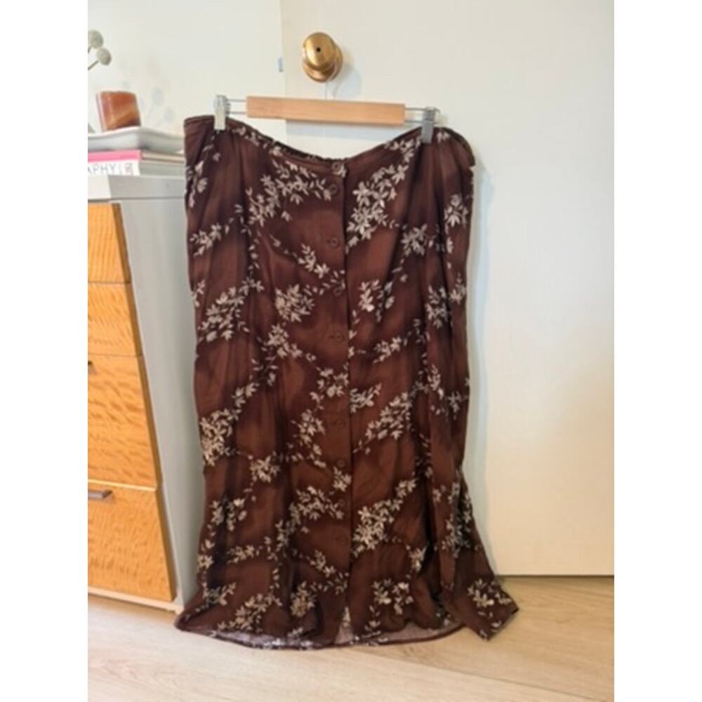 Vintage‎ Floral Maxi Skirt 3X Brown Boho Cottagecore Plus Size ✨
